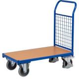  Plošinový vozík s madlem s mřížovou výplní, do 400 kg, 97,5 x 97,5 x 50 cm, modrý