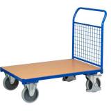  Plošinový vozík s madlem s mřížovou výplní, do 500 kg, 101,5 x 112,5 x 70 cm, modrý